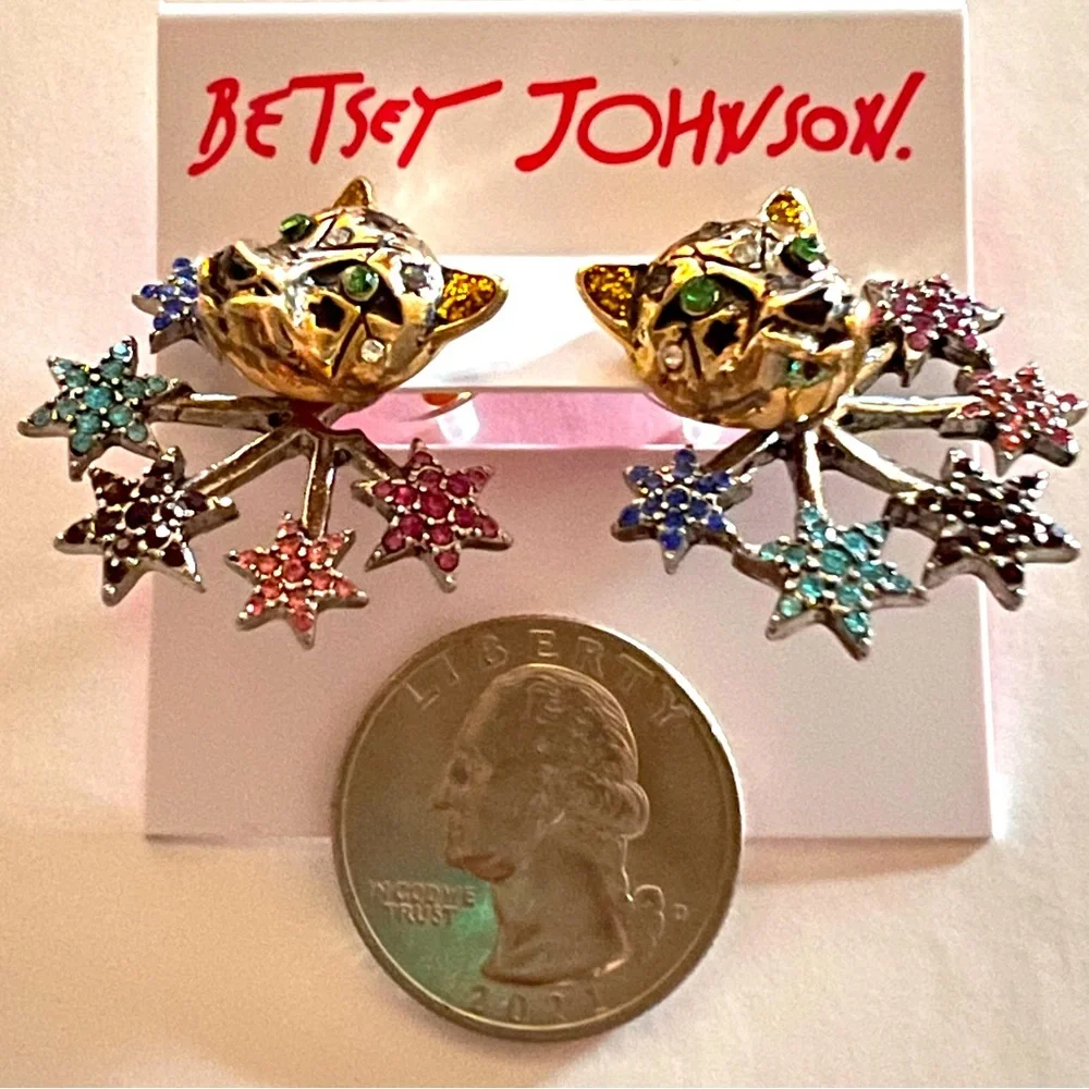 New Betsey Johnson multicolored HEAVENLY CREATURES front/back earrings - Picture 9 of 12